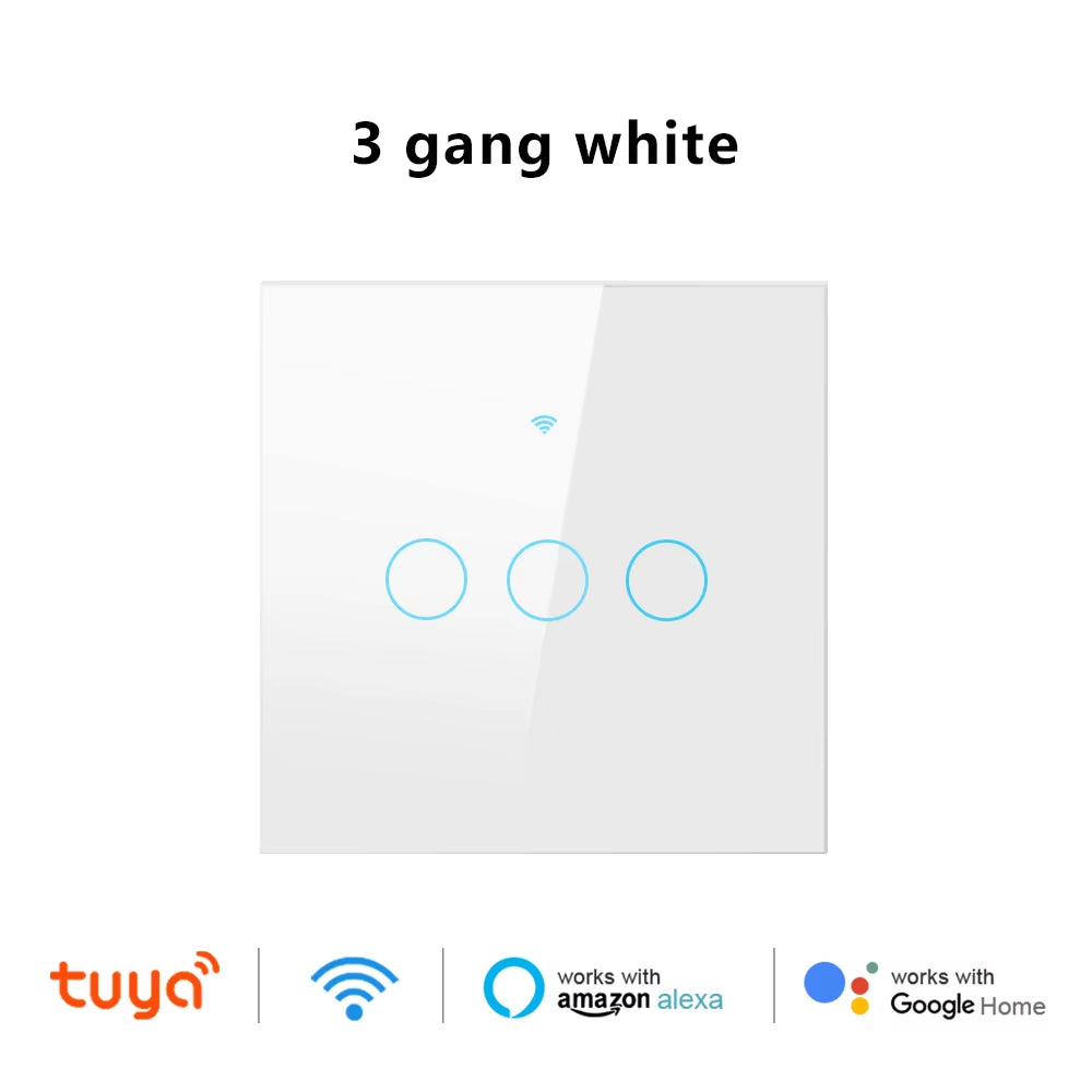 Tuya Wifi Smart Touch Light EU Switch Wireless Remote LED Light Switches No Neutral Wire Required 1-4 Gang Alexa Google Home
