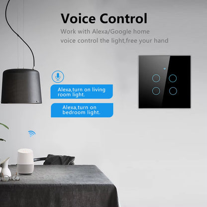 Tuya Wifi Smart Touch Light EU Switch Wireless Remote LED Light Switches No Neutral Wire Required 1-4 Gang Alexa Google Home