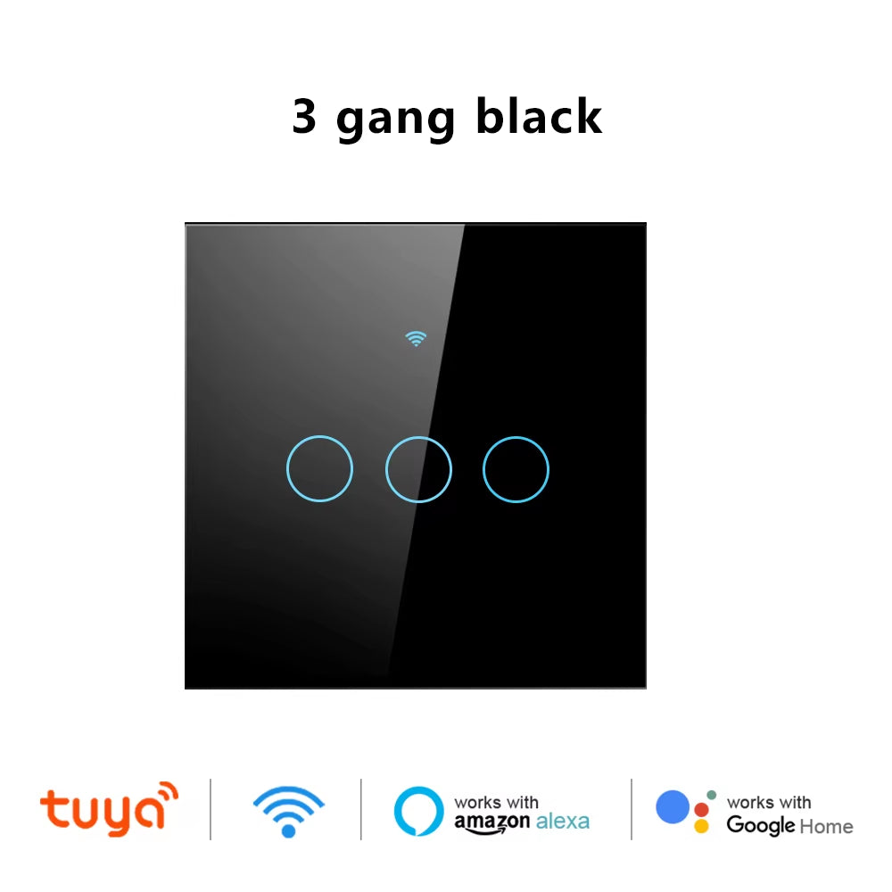 Tuya Wifi Smart Touch Light EU Switch Wireless Remote LED Light Switches No Neutral Wire Required 1-4 Gang Alexa Google Home