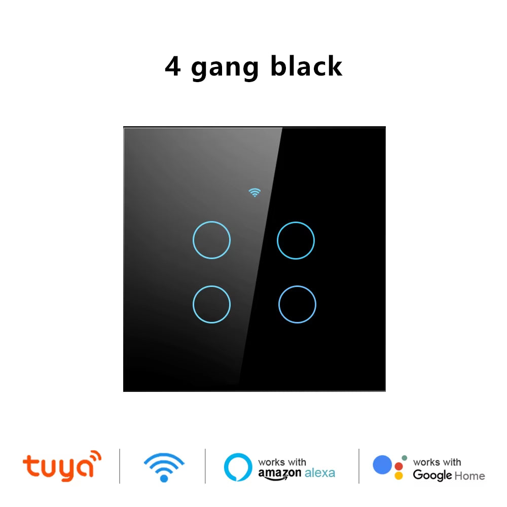 Tuya Wifi Smart Touch Light EU Switch Wireless Remote LED Light Switches No Neutral Wire Required 1-4 Gang Alexa Google Home