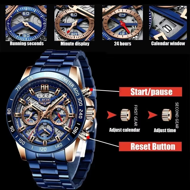 2024 New Men Watch Top Brand Luxury Hollow Watch Men Waterproof Sport Quartz Chronograph Wrist Watch Man Relogio Masculino