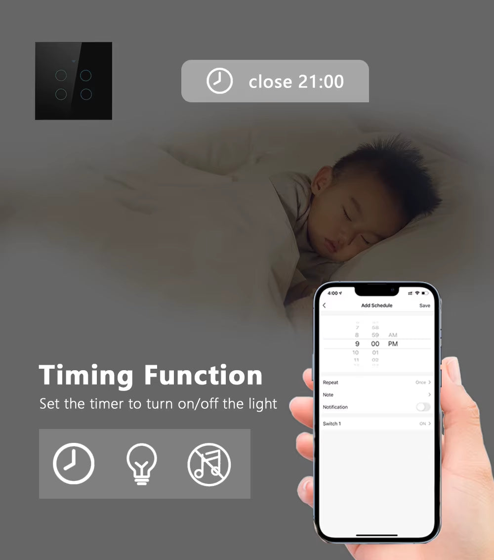 Tuya Wifi Smart Touch Light EU Switch Wireless Remote LED Light Switches No Neutral Wire Required 1-4 Gang Alexa Google Home